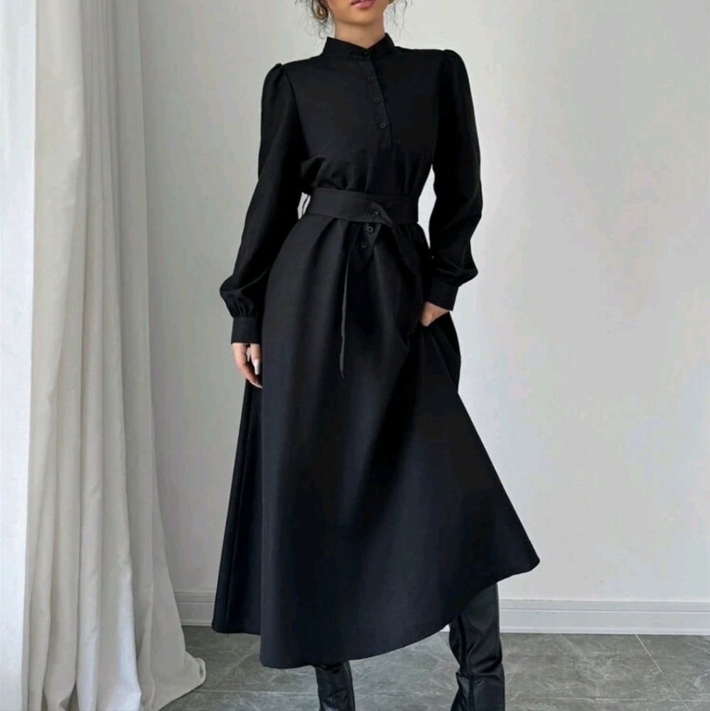 Women Elegant Casual Fashion Commuter Long Sleeve Stand Collar Half-Zip Cinched - Picture 1 of 3